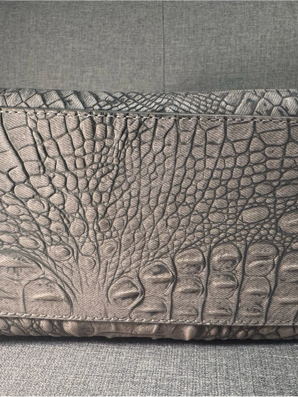 Brahmin Medium Metallic Gray Croc-Embossed  Satchel